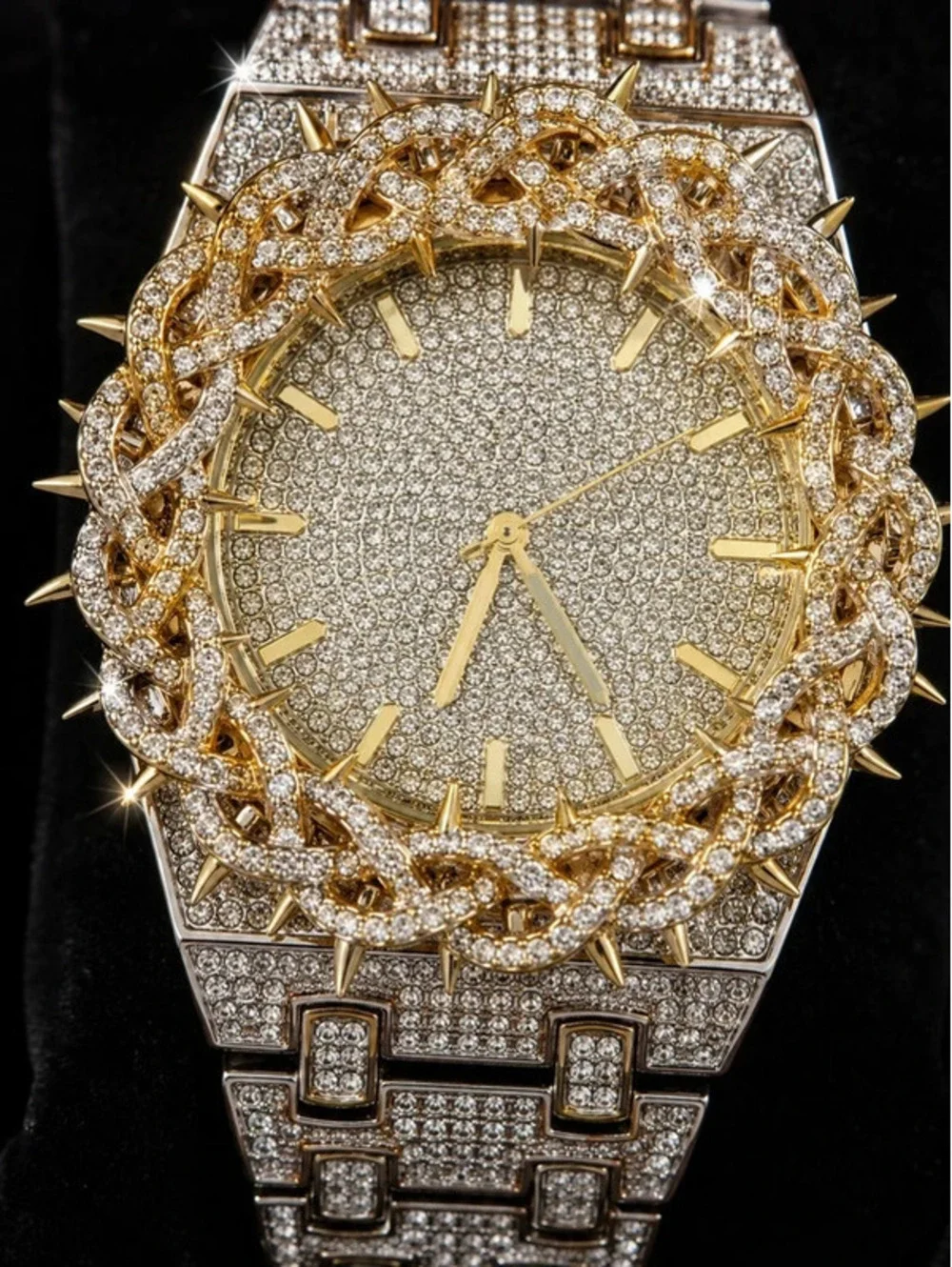 #598  45mm Luxury Iced Out Bling Chandelier Watch – Gold & Silver Tone